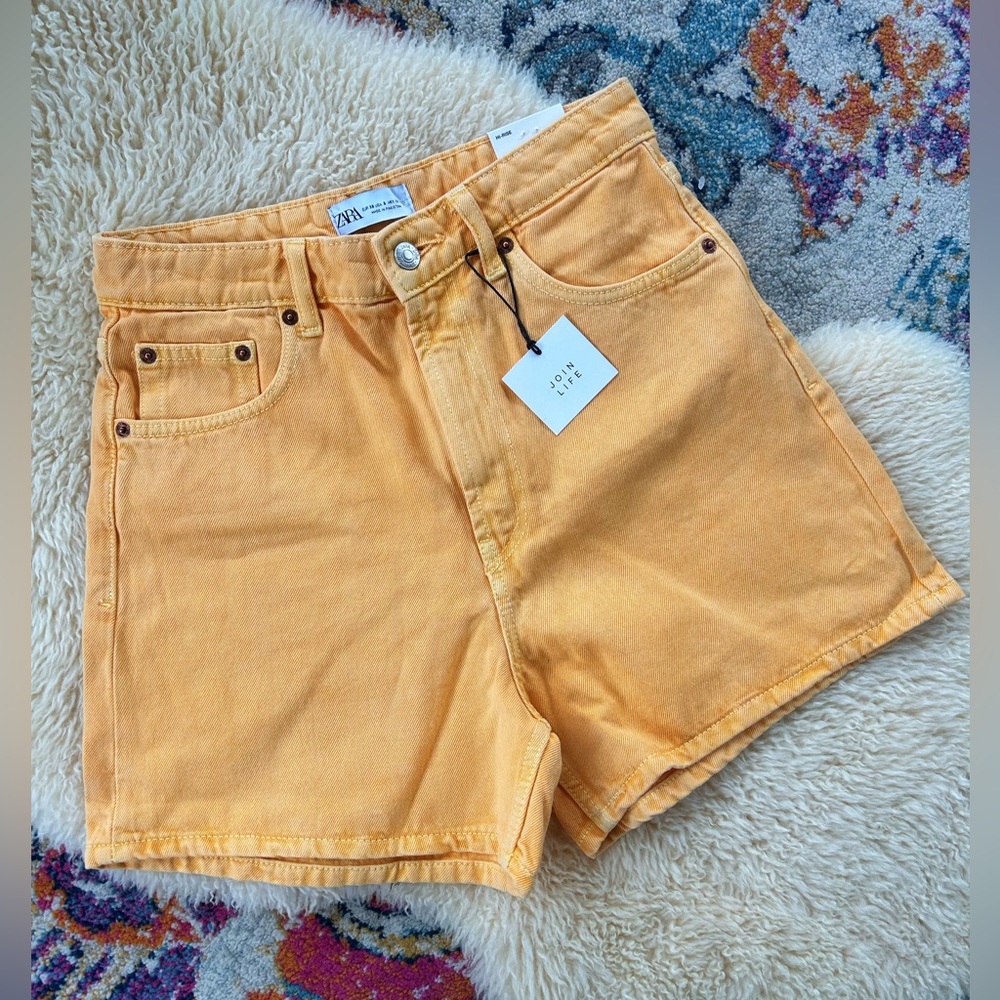 New Zara High Rise Tangerine Denim Shorts